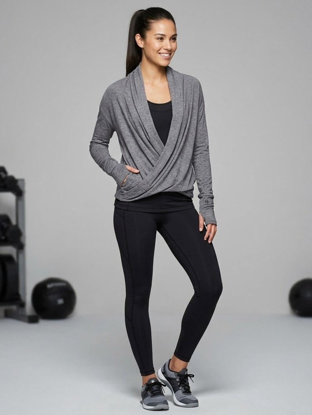 Ivivva Girl by Lululemon 🍋Four Count Shrug*Rulu wrap grey thumbholes size 14